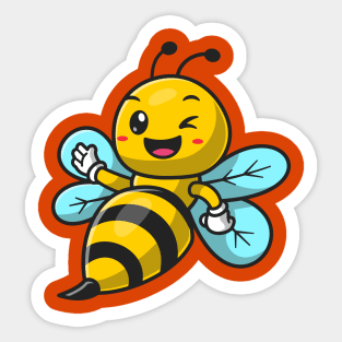 Cute Bee Waving Hand Cartoon Sticker